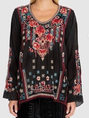 NWT NEW Johnny Was Embroidered Tunic Top Cupro Floral Tunic Top Blouse Shirt